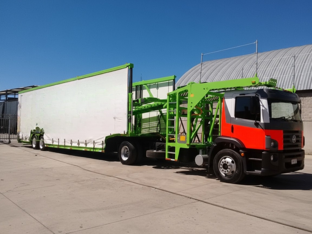 Semirremolque TALI tipo copete de nueve unidades para transporte automotriz en México, carrocería cerrada de gran capacidad.